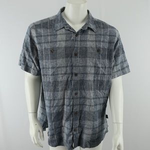 Patagonia Short‎ Sleeve Button Up Shirt Mens Large Blue Organic Cotton Hemp